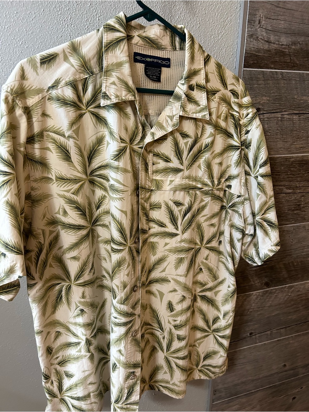 Exofficio Cream Short-Sleeve Palm Print Camp Shirt